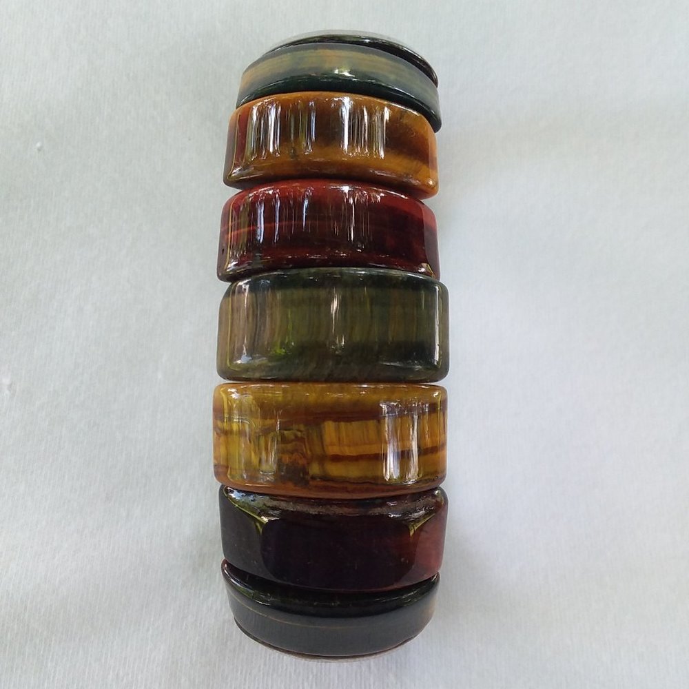 Bracelet Semi-Precious Tiger Eye Gemstone Stretch Multi Color - Picture 2 of 5
